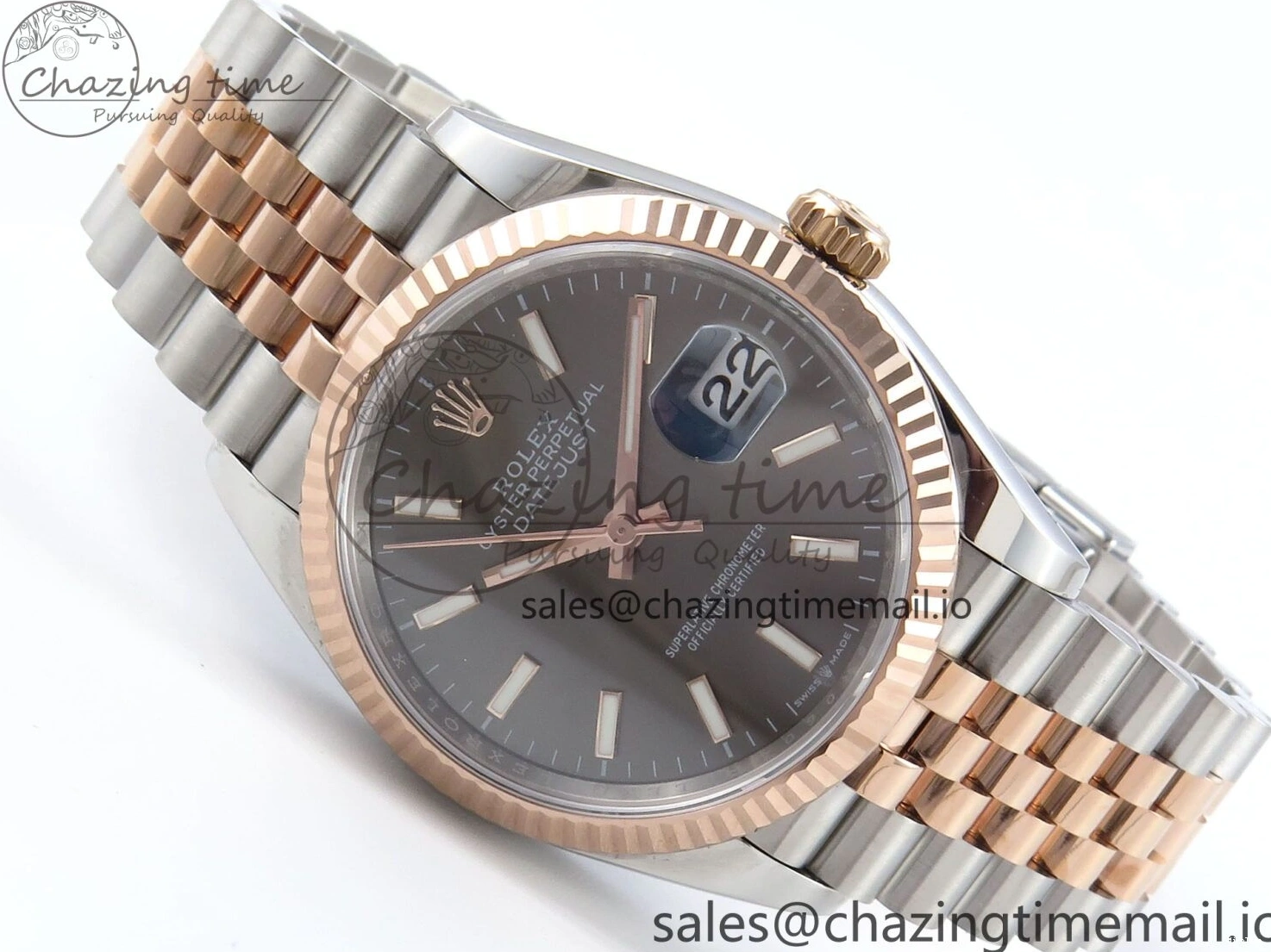 MiroTime 0225 DateJust 36 126231 EWEF Best Edition Gray Dial Stick Marker on SS RG Jubilee Bracelet A Seasonal 593